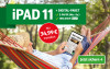 Mann entspannt in Hängematte und nutzt iPad 11 im Grünen. Angebot: Digitale Zeitung + iPad für 34,99 € im Monat.